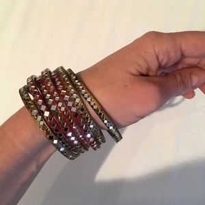 Seven 7 Vintage Indian Bangle Bracelets Red Gold